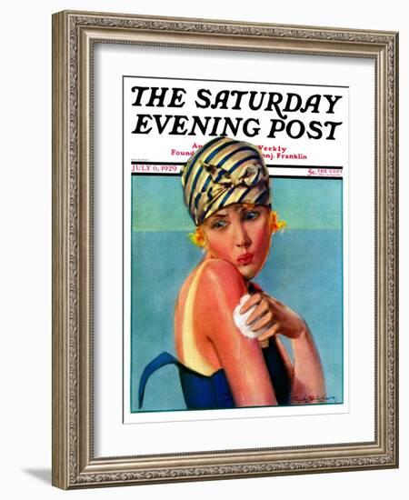 "Sunburned Sunbather," Saturday Evening Post Cover, July 6, 1929-Penrhyn Stanlaws-Framed Giclee Print