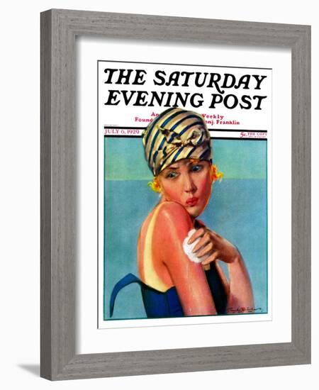 "Sunburned Sunbather," Saturday Evening Post Cover, July 6, 1929-Penrhyn Stanlaws-Framed Giclee Print