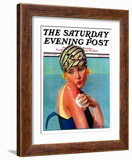 "Sunburned Sunbather," Saturday Evening Post Cover, July 6, 1929-Penrhyn Stanlaws-Framed Giclee Print