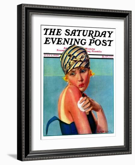 "Sunburned Sunbather," Saturday Evening Post Cover, July 6, 1929-Penrhyn Stanlaws-Framed Giclee Print