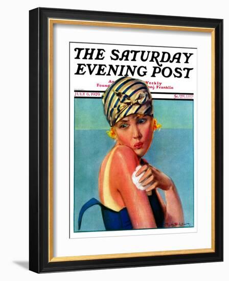 "Sunburned Sunbather," Saturday Evening Post Cover, July 6, 1929-Penrhyn Stanlaws-Framed Giclee Print