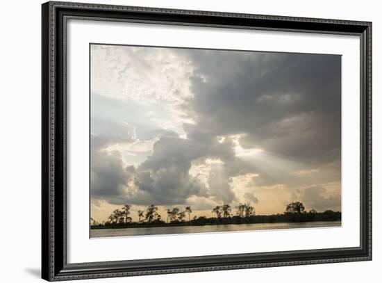 Sunburst through clouds on the Pacaya River, Upper Amazon River Basin, Loreto, Peru, South America-Michael Nolan-Framed Photographic Print