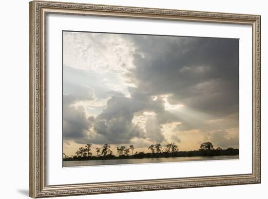 Sunburst through clouds on the Pacaya River, Upper Amazon River Basin, Loreto, Peru, South America-Michael Nolan-Framed Photographic Print
