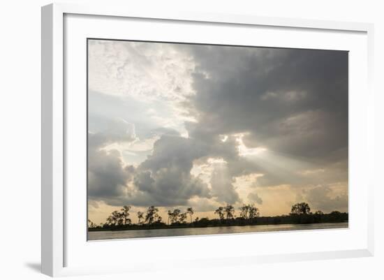 Sunburst through clouds on the Pacaya River, Upper Amazon River Basin, Loreto, Peru, South America-Michael Nolan-Framed Photographic Print