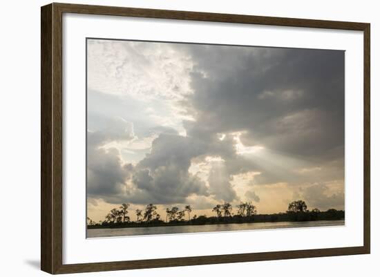 Sunburst through clouds on the Pacaya River, Upper Amazon River Basin, Loreto, Peru, South America-Michael Nolan-Framed Photographic Print