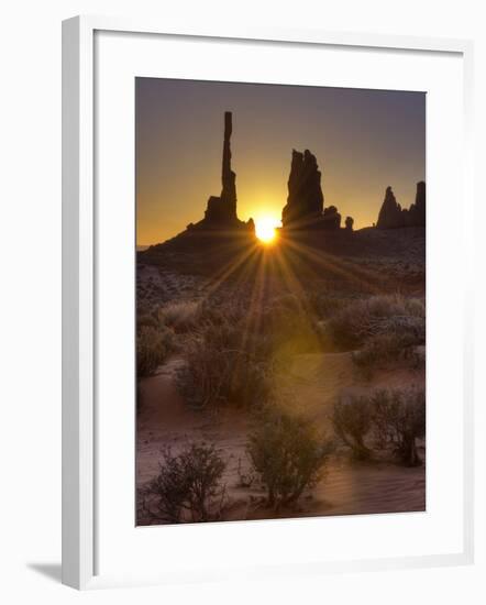 Sunburst Through the Totem Pole Formation in Monument Valley, Utah-Stocktrek Images-Framed Photographic Print