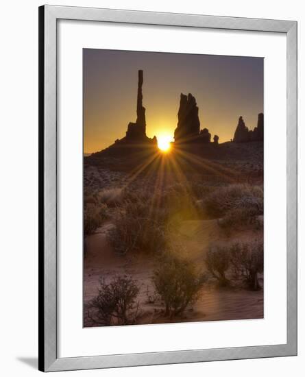 Sunburst Through the Totem Pole Formation in Monument Valley, Utah-Stocktrek Images-Framed Photographic Print