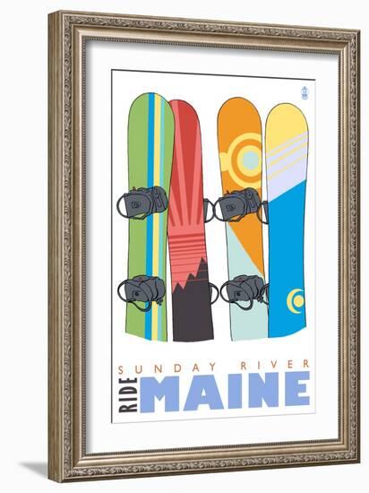 Sunday River, Maine, Snowboards in the Snow-Lantern Press-Framed Premium Giclee Print