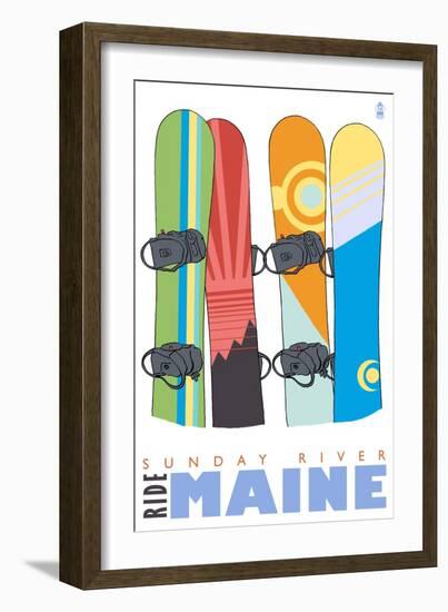 Sunday River, Maine, Snowboards in the Snow-Lantern Press-Framed Premium Giclee Print