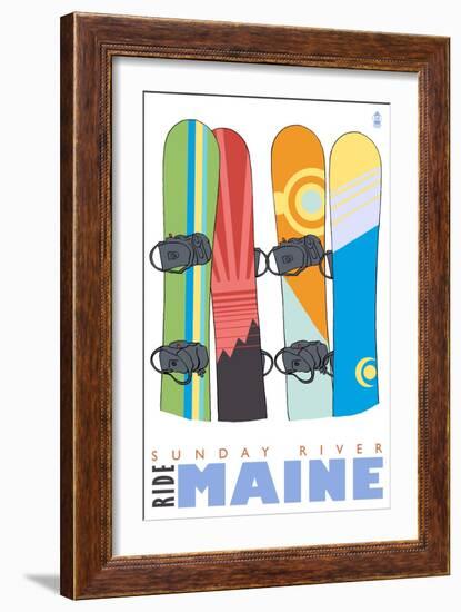 Sunday River, Maine, Snowboards in the Snow-Lantern Press-Framed Premium Giclee Print