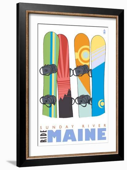 Sunday River, Maine, Snowboards in the Snow-Lantern Press-Framed Premium Giclee Print