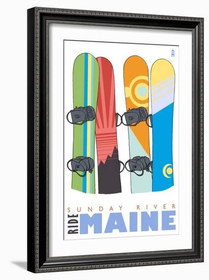 Sunday River, Maine, Snowboards in the Snow-Lantern Press-Framed Premium Giclee Print