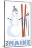 Sunday River, Maine, Snowman with Skis-Lantern Press-Mounted Art Print