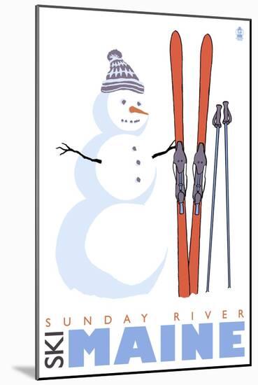 Sunday River, Maine, Snowman with Skis-Lantern Press-Mounted Art Print