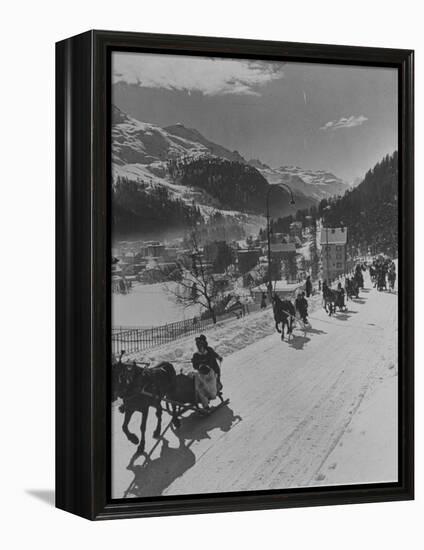 Sunday Sleigh-Rides in Snow-Covered Winter-Resort Village St. Moritz-Alfred Eisenstaedt-Framed Premier Image Canvas