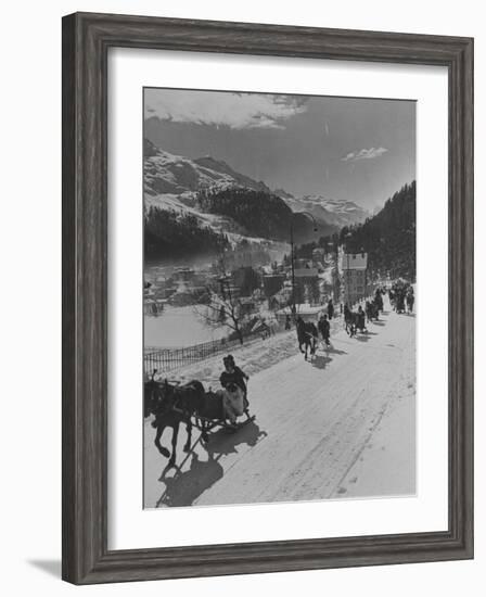 Sunday Sleigh-Rides in Snow-Covered Winter-Resort Village St. Moritz-Alfred Eisenstaedt-Framed Photographic Print