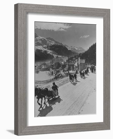 Sunday Sleigh-Rides in Snow-Covered Winter-Resort Village St. Moritz-Alfred Eisenstaedt-Framed Photographic Print