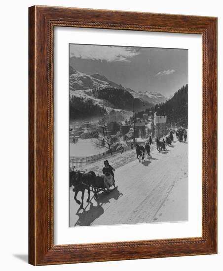 Sunday Sleigh-Rides in Snow-Covered Winter-Resort Village St. Moritz-Alfred Eisenstaedt-Framed Photographic Print