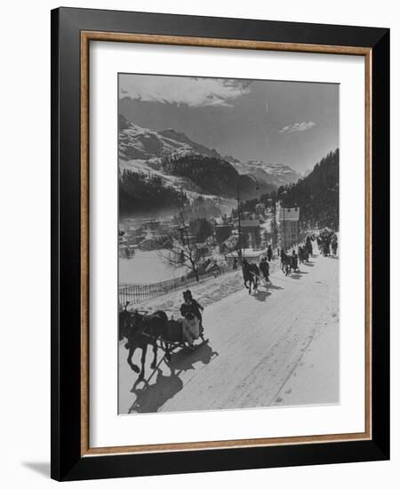 Sunday Sleigh-Rides in Snow-Covered Winter-Resort Village St. Moritz-Alfred Eisenstaedt-Framed Photographic Print