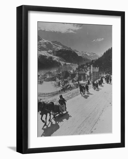 Sunday Sleigh-Rides in Snow-Covered Winter-Resort Village St. Moritz-Alfred Eisenstaedt-Framed Photographic Print