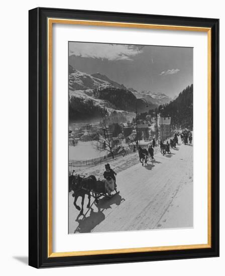 Sunday Sleigh-Rides in Snow-Covered Winter-Resort Village St. Moritz-Alfred Eisenstaedt-Framed Photographic Print