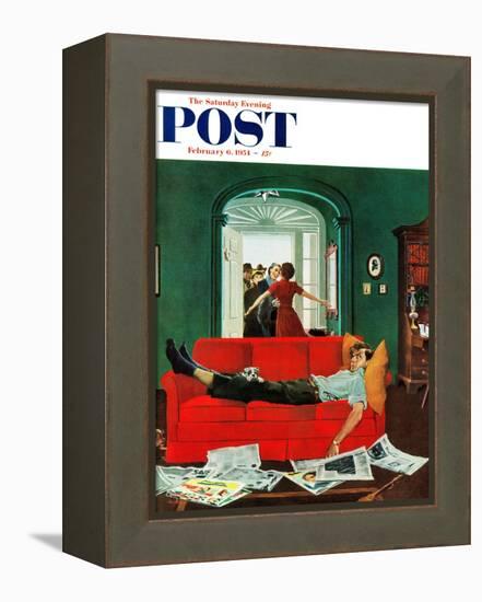 "Sunday Visitors" Saturday Evening Post Cover, February 6, 1954-George Hughes-Framed Premier Image Canvas