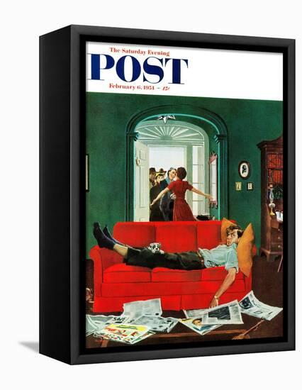 "Sunday Visitors" Saturday Evening Post Cover, February 6, 1954-George Hughes-Framed Premier Image Canvas