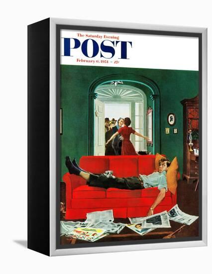 "Sunday Visitors" Saturday Evening Post Cover, February 6, 1954-George Hughes-Framed Premier Image Canvas