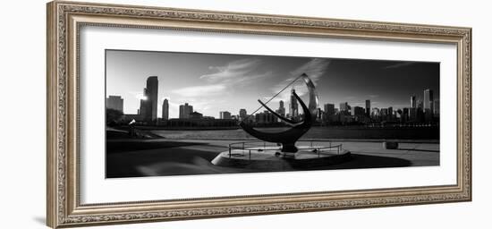 Sundial and Chicago IL BW-Steve Gadomski-Framed Photographic Print