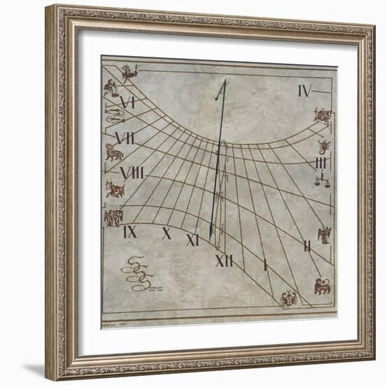 Sundial on Wall of House in Contignano, Val D'Orcia, Tuscany, Italy-null-Framed Giclee Print