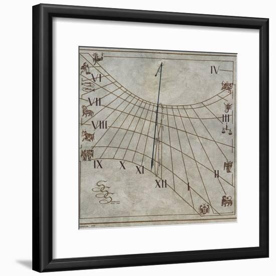Sundial on Wall of House in Contignano, Val D'Orcia, Tuscany, Italy-null-Framed Giclee Print