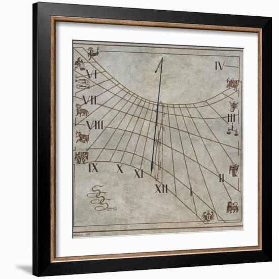 Sundial on Wall of House in Contignano, Val D'Orcia, Tuscany, Italy-null-Framed Giclee Print