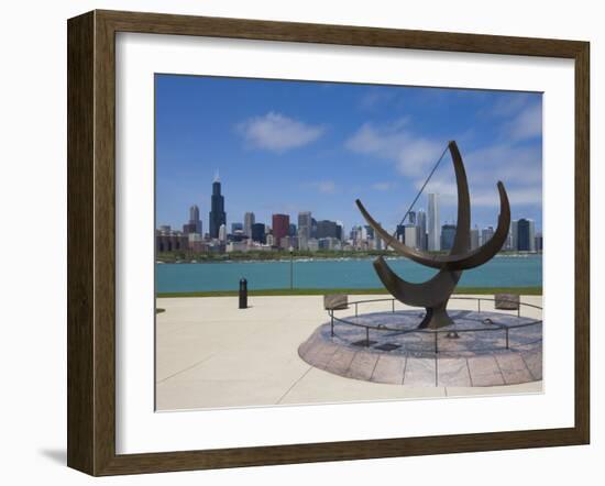 Sundial Sculpture at the Adler Planetarium and City Skyline, Chicago, Illinois, USA-Amanda Hall-Framed Photographic Print