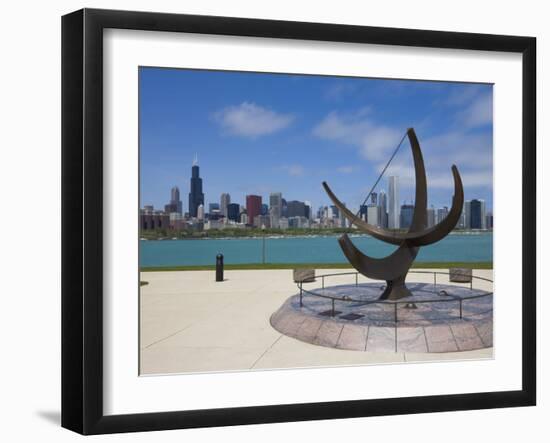 Sundial Sculpture at the Adler Planetarium and City Skyline, Chicago, Illinois, USA-Amanda Hall-Framed Photographic Print