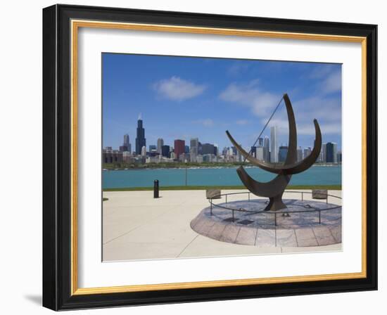 Sundial Sculpture at the Adler Planetarium and City Skyline, Chicago, Illinois, USA-Amanda Hall-Framed Photographic Print