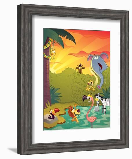 Sundown at the Water Hole - Jack & Jill-Gary LaCoste-Framed Giclee Print