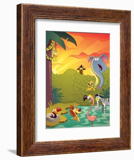 Sundown at the Water Hole - Jack & Jill-Gary LaCoste-Framed Giclee Print