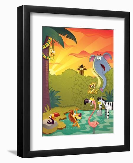 Sundown at the Water Hole - Jack & Jill-Gary LaCoste-Framed Giclee Print