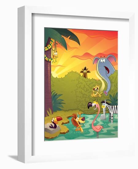 Sundown at the Water Hole - Jack & Jill-Gary LaCoste-Framed Giclee Print