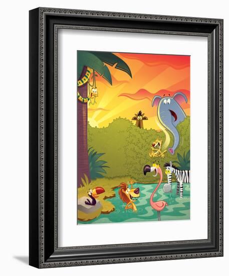 Sundown at the Water Hole - Jack & Jill-Gary LaCoste-Framed Giclee Print