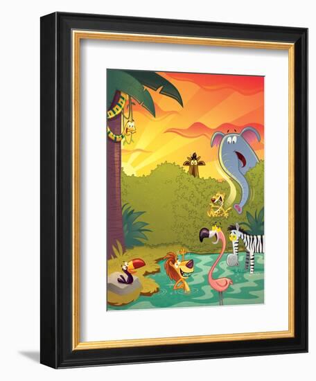 Sundown at the Water Hole - Jack & Jill-Gary LaCoste-Framed Giclee Print