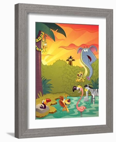 Sundown at the Water Hole - Jack & Jill-Gary LaCoste-Framed Giclee Print