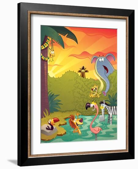 Sundown at the Water Hole - Jack & Jill-Gary LaCoste-Framed Giclee Print