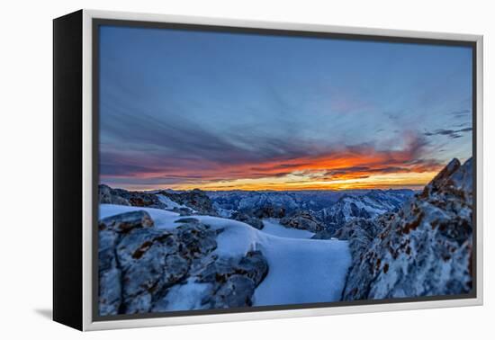 Sundown at Watzmann with Steinernes Meer, Loferer Steinberge, Central Alps-Stefan Sassenrath-Framed Premier Image Canvas