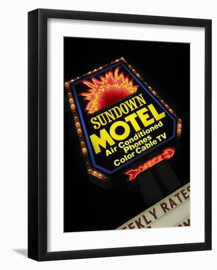 Sundown Motel Sign, Sheridan, Wyoming, USA-Nancy & Steve Ross-Framed Photographic Print