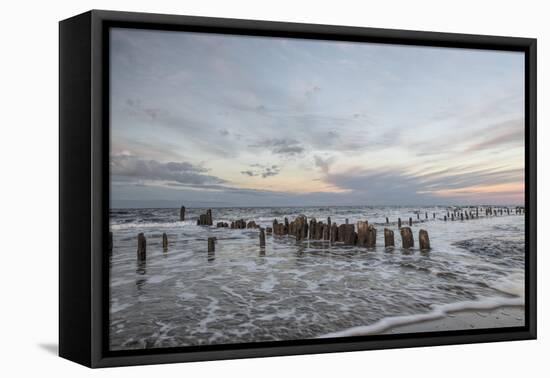 Sundown on the beach Kühlungsborn, the Baltic Sea, Mecklenburg Western Pomerania-UtArt-Framed Premier Image Canvas