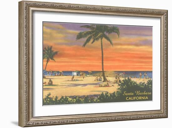 Sundown on the Beach, Santa Barbara, California-null-Framed Art Print