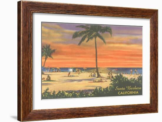 Sundown on the Beach, Santa Barbara, California-null-Framed Art Print