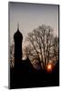 Sundown, Silhouette of Village Church and Tree with the Red Upper Bavaria-Rolf Roeckl-Mounted Photographic Print