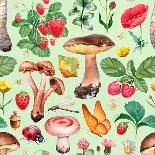 Summer Pattern with Watercolor Illustrations of Flowers and Mushrooms-Sundra-Premium Giclee Print